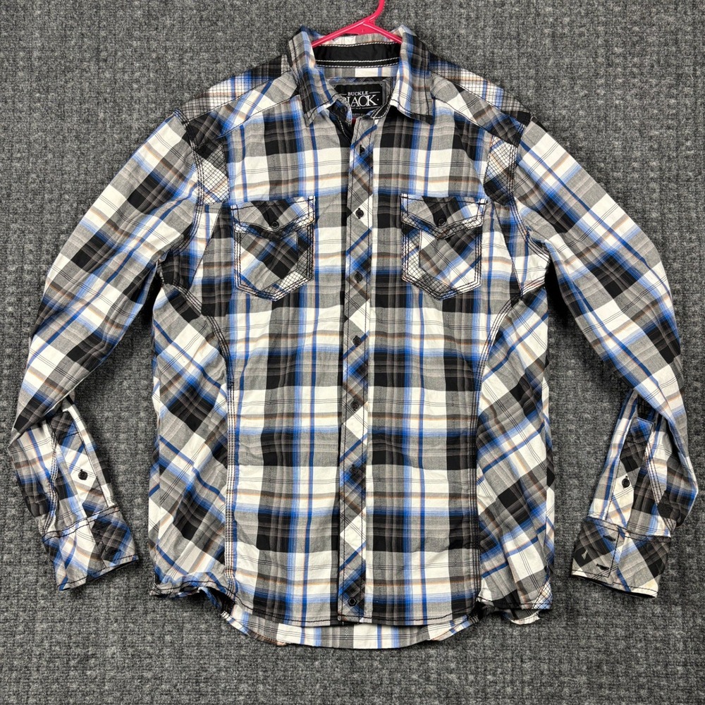 Buckle Black No. 48 Athletic Fit Plaid Button Down Shirt Large Blue BB087NM
